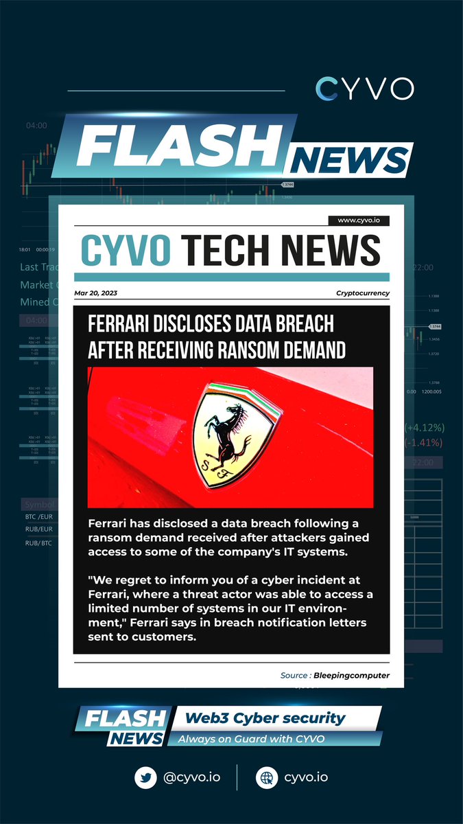 Everyone everywhere can be hacked at all time
Protect your privacy and digital assets with #CYVO 
👉Full article: bleepingcomputer.com/news/security/…
#AlwaysOnGuard #cybersecurity #CyberSecurityAwareness #cybersecuritynews #cybersecuritytips #web3 #DigitalAssets