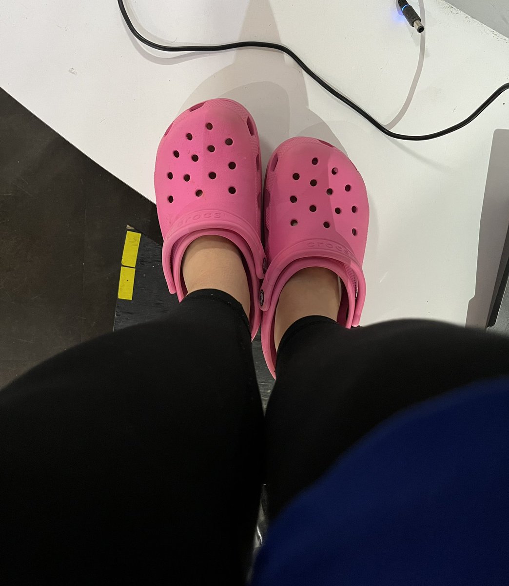 This is the result of running late. ⏰ 
Crocks at the anchor desk. Oops! #AMnewsers