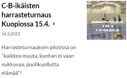 perttikulluv's tweet photo. Haluatko turnata #lentopallo'n parissa, mutta et säännöllisesti? Kaipaatko tekemistä kavereiden kanssa? Jäätkö joukkueessasi vaille peliaikaa?

Tule tsekkaan #kuopio'n häppeninki 👇 ja ilmoittaudu
https://t.co/MsD017QZ6w
#lentis #hauskuus #kaverit #einiinvakavaa #puijowolley https://t.co/bSc5Ilne97