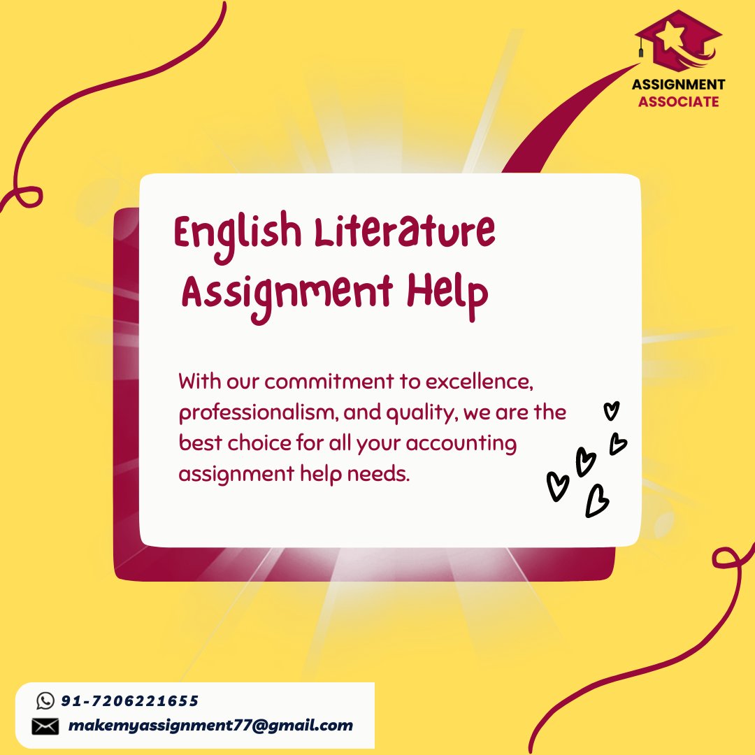 AssignmentAsso's tweet image. With our commitment to excellence, professionalism, and quality, we are the best choice for all your accounting assignment help needs.✍️
#EnglishLiterature #AssignmentAssociates #EnglishLiteratureAssignmentHelp #AssignmentHelp