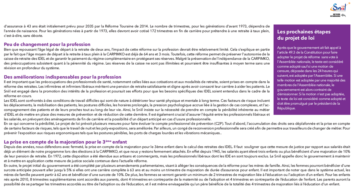 Sniil1's tweet photo. Âge de #départ à la retraite, #pénibilité, #majoration pour le #3ème enfant, motion de censure… Pour en savoir plus sur les changements susceptibles d’impacter les #IDEL, consultez l’article complet du Sniil 👇 https://t.co/EYLTuAEHui