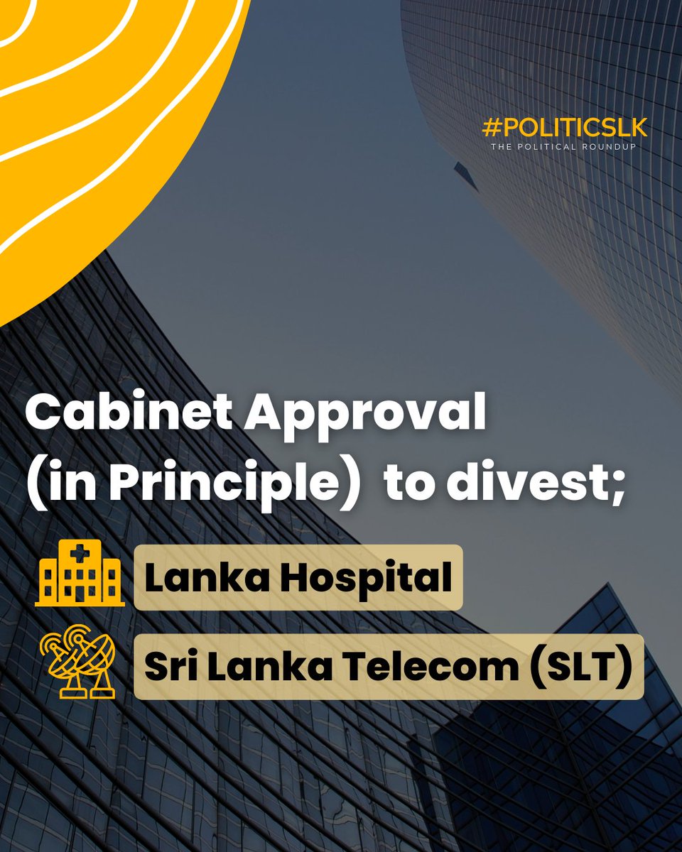 hashpoliticslk's tweet photo. Looks like we are starting with Lanka Hospitals and Sri Lanka Telecom to gradually move forward with the SOE reforms, restructuring and divestments! 

#Reformnow #Srilankapolitics #Srilanka #politicslk #SOEreforms #Citizeneducation https://t.co/Oa3sMdMGP7