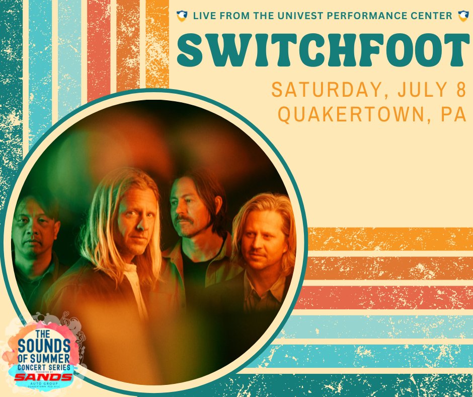 JUST ANNOUNCED: The Grammy Award-winning alternative rock band, Switchfoot will perform at the Univest Performance Center on Saturday, July 8th! Tickets go on sale Friday at 8:30am!
