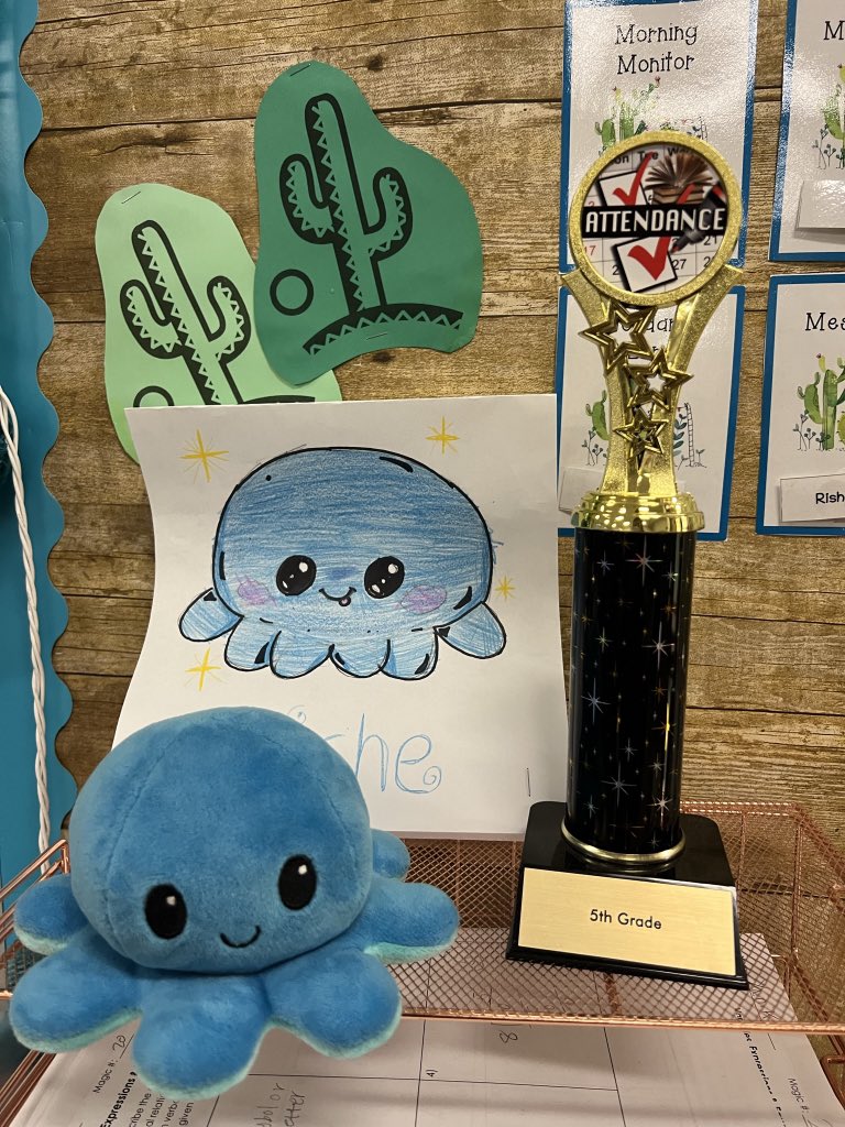 Our class was so excited to earn the attendance award! Our class pet Ceviche is really proud of them coming to school everyday.