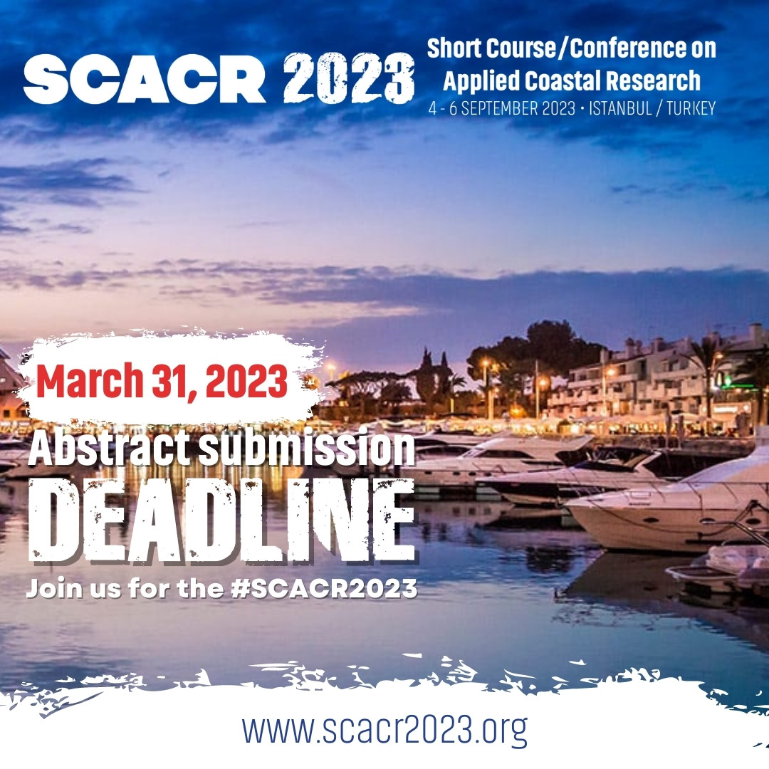 DON'T MISS THE DEADLINE... March 31, 2023

To submit an abstract for the SCACR 2023 please visit our web site: scacr2023.org

Join us! For more information and register: secretariat@scacr2023.org

#scacr2023 #climatechange #coastalengineering #oceanography #ecology