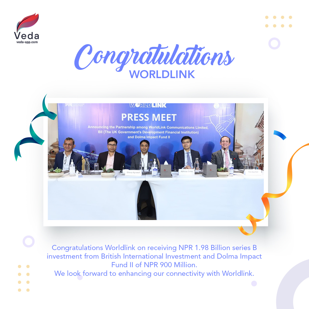 veda_app's tweet photo. We would like to heartily congratulate @WLinkComm on receiving NPR 1.98 Billion series B investment from @BritishIntInv Investment and @DolmaImpact Fund II of NPR 900 Million.
We wish them all the luck in their future endeavors.
Picture Courtesy : @Worldlink https://t.co/LB55ETo3BS