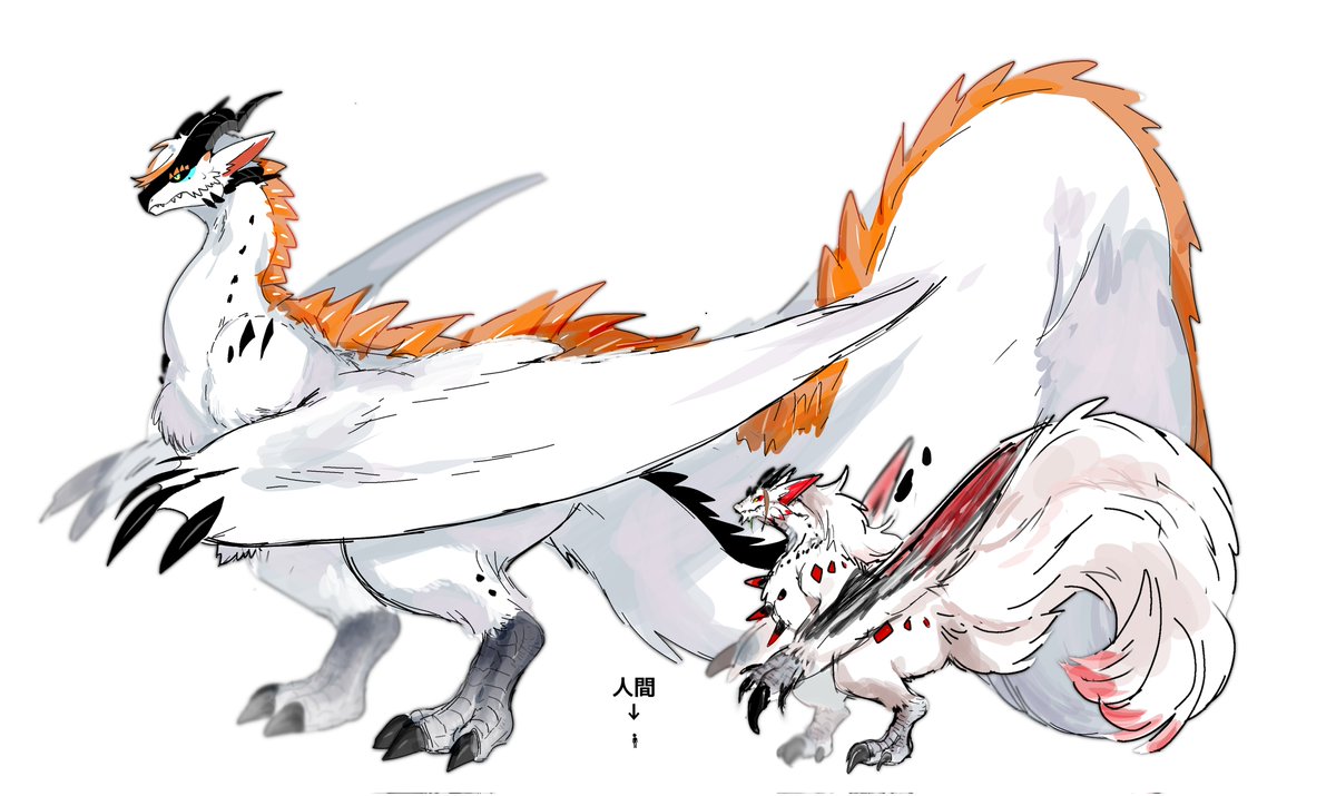竜形態代理ちゃんの全身デザイン&サイズ比較絵です 