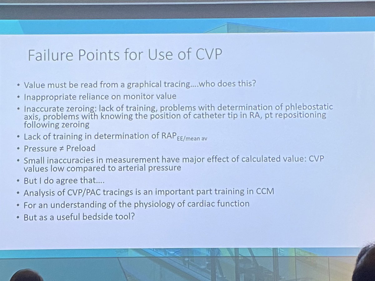 LaiChristopher2's tweet photo. Pro/Con use of CVP w/@JLTeboul and @Paul_Mayo #ISICEM2023 @ISICEM 
🟢suspect RV failure 
🟢perfusion pressure ➡️MAP target
🔴predict fluid responsiveness
⚠️ learn how to measure it properly https://t.co/89d9SCDQmn