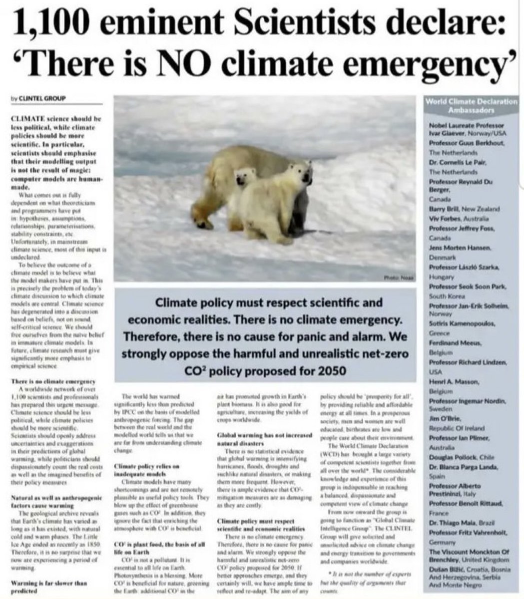 1,100 eminent Scientists declare: ‘There is NO climate emergency’.