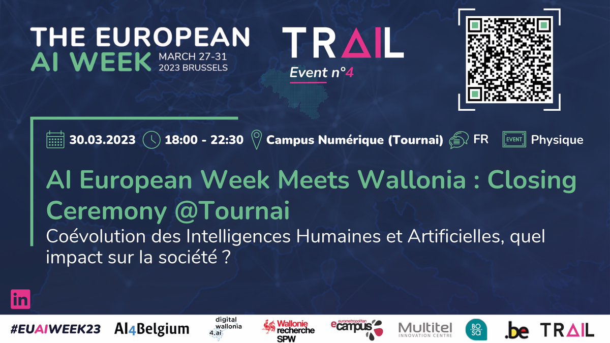 MULTITEL (@multitel_tech) on Twitter photo Clôturons, en Wallonie, l'#EUAIWEEK23 organisée par <a href="/ai4_belgium/">AI4Belgium</a> par un moment fort et fun avec des experts du domaine de l'#IA (Laurence Devillers / Jeremy Lamri), DJ et cocktails, le 30/03/2023 à Tournai.
Inscription: eventbrite.be/e/billets-ai-e…
#SmartNation Clôturons, en Wallonie, l'#EUAIWEEK23 organisée par <a href="/ai4_belgium/">AI4Belgium</a> par un moment fort et fun avec des experts du domaine de l'#IA (Laurence Devillers / Jeremy Lamri), DJ et cocktails, le 30/03/2023 à Tournai.
Inscription: eventbrite.be/e/billets-ai-e…
#SmartNation