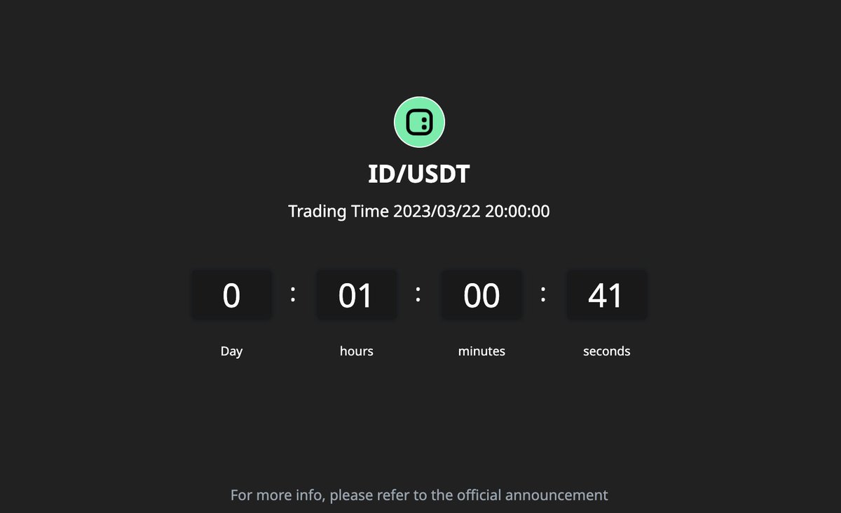 bitget's tweet photo. Countdown in 1⃣ hour!
Ready for the listing of $ID @spaceid?
✅ Deposit has been opened! Learn more: https://t.co/bR6SXrAtVi
#SPACEIDxBitget #IDxBitget https://t.co/1jovItyyE4