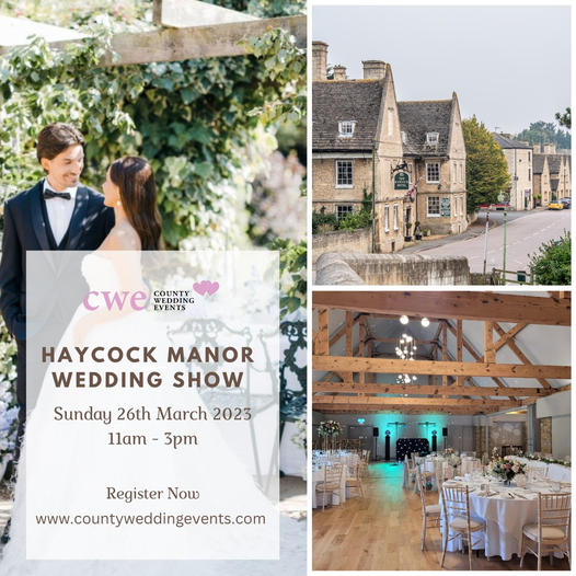 The <a href="/CountyWedEvent/">CountyWeddingEvents</a> Wedding Show at Haycock Manor Hotel 

📍Wansford, Peterborough, Cambridgeshire, PE8 6JA
📆 Sun, 26th March 2023
⏰ 11am - 3pm

Pre-register your attendance at countyweddingevents.com/haycock-manor-… and save time on the day!