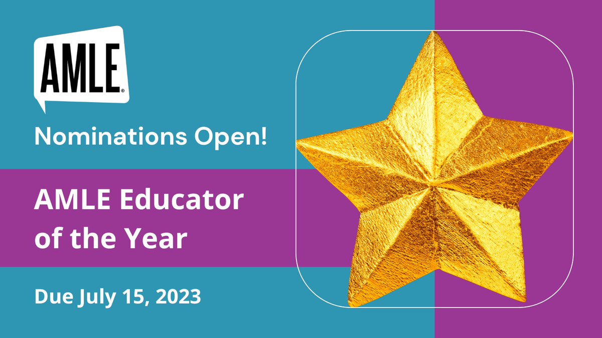 AMLE's tweet photo. Nominations for the Middle School Educator of the Year Award are now open! 

Help us recognize an outstanding middle level education practitioner who has made an impact on the lives of young adolescents. Nominations due July 15. 

Learn more 👉 https://t.co/EF5Il7ZUj8 https://t.co/jLYl95a6bi