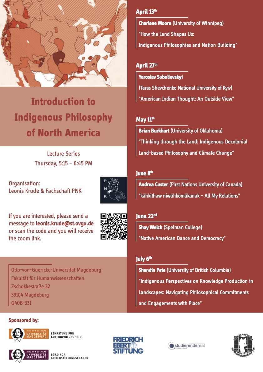 HiPhiGlobal's tweet photo. Introduction to Indigenous Philosophy of North America

Online Lecture Series
Otto-von-Guericke-Universität Magdeburg

 Zoom Registration: leonis.krude@st.ovgu.de https://t.co/WeYQLNggdI