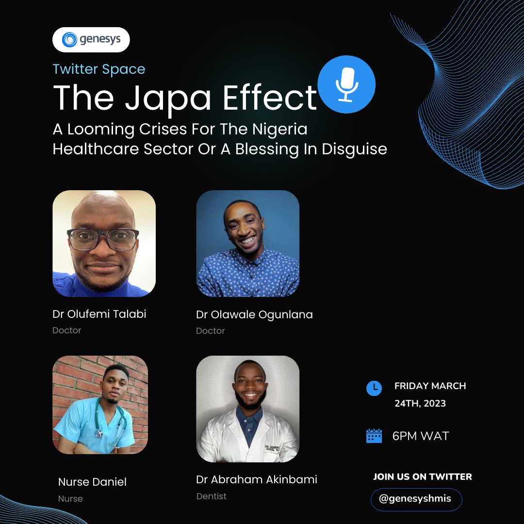 Genesyshmisng's tweet photo. What is the Japa Effect and how is it affecting the healthcare sector? 
We could write a long epistle explaining this to you or you could join us here on the 24th of March as we discuss the Japa effect: a looming crises for the healthcare sector or a blessing in disguise! https://t.co/TdQ7ciCCWg