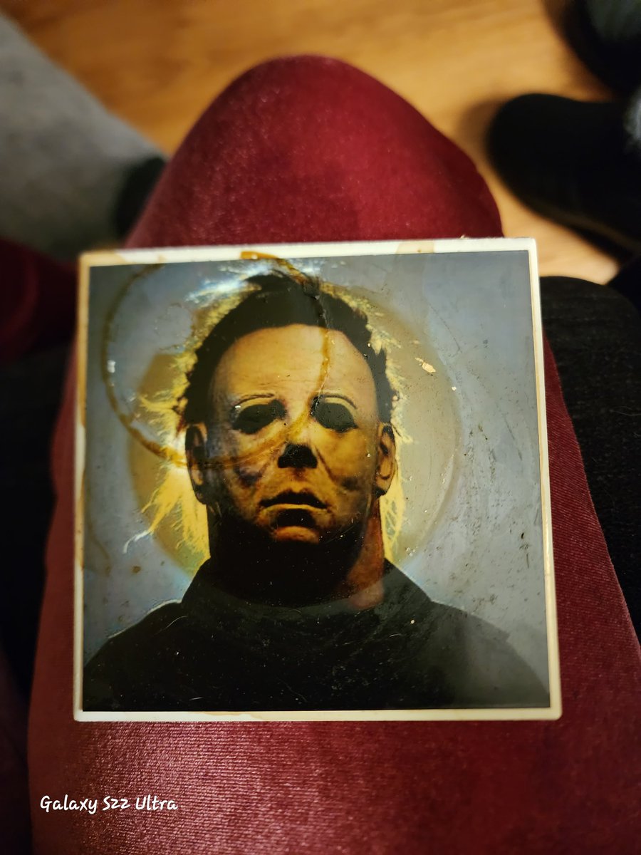 RadicalAccpt's tweet photo. Been using Michael Myers as my coffee ☕️ tile and now it looks like he has a halo 😇 😳 https://t.co/HvyBs7004u