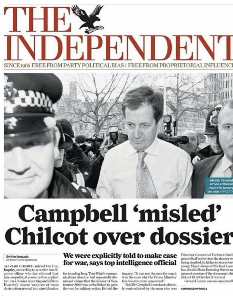 Just a timely reminder that Alastair Campbell was involved in the most dishonest &amp; immoral period in modern British history. When he pipes up like a paragon of virtue on Twitter or BBC interviews, it doesn’t rewrite his legacy. I assumed a “sensible” would have self awareness.