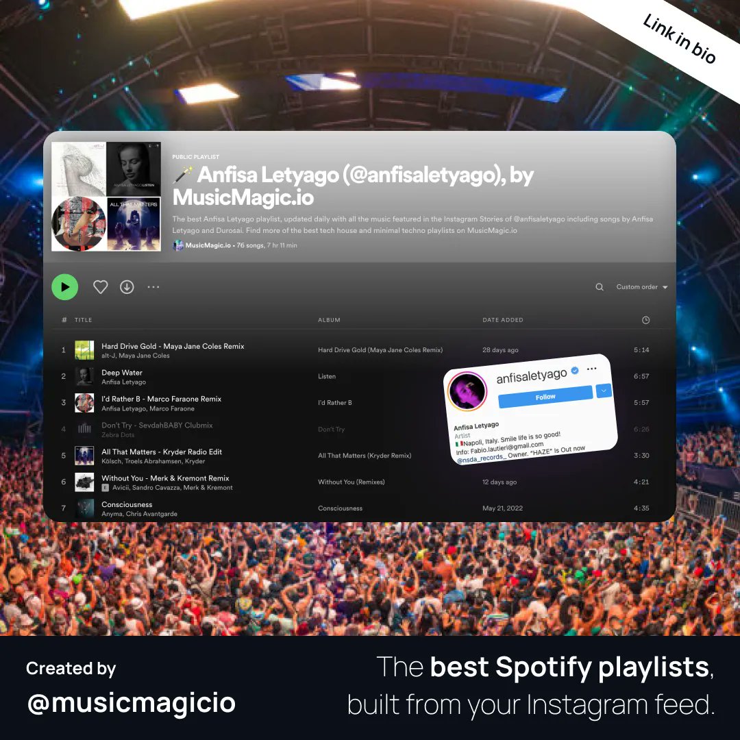 musicmagicio's tweet photo. 🎧Listen to @anfisaletyago favorite music, a playlist curated by @MusicMagicio 🪄 
#nowplaying #spotifyplaylist #playlist #musicplaylist https://t.co/eTOlyRPQLj https://t.co/h8aM0G0gQ1