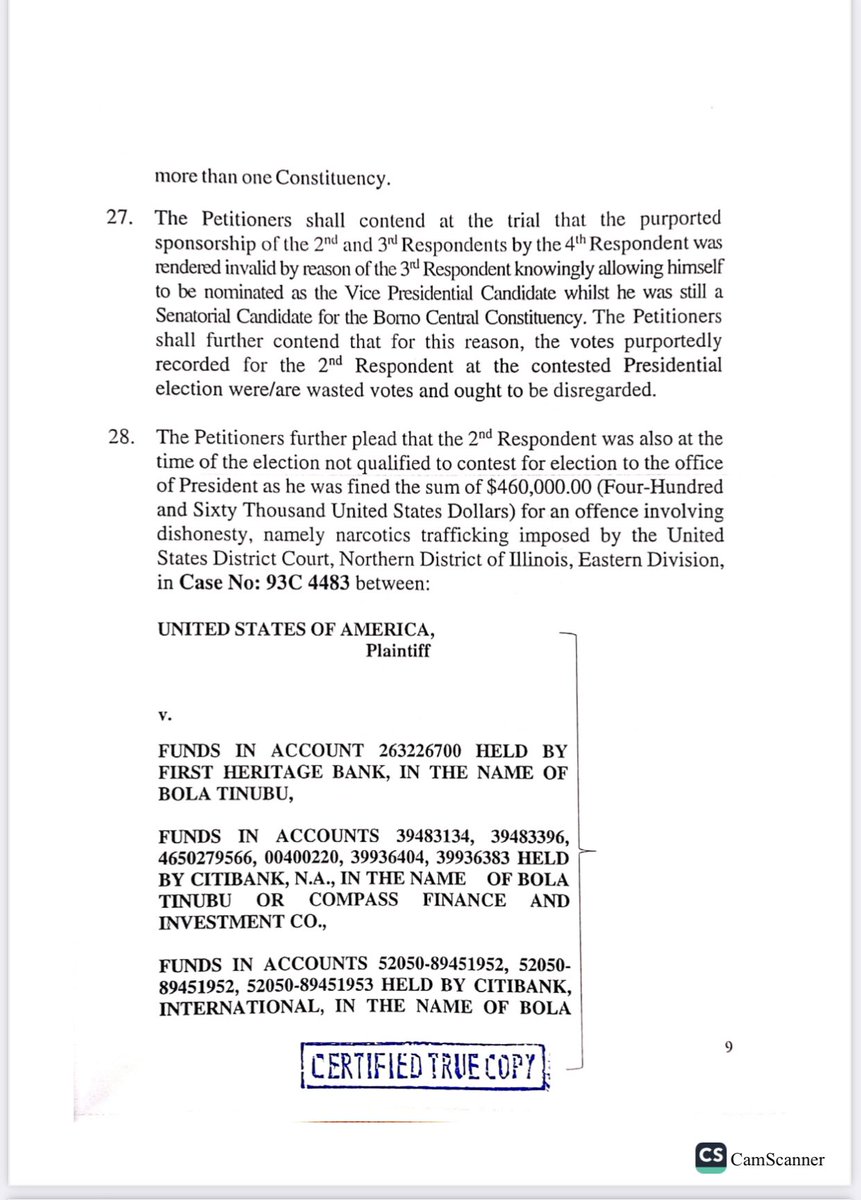 JPAudioMaxx's tweet image. I am one of the lawyers of @NgLabour and after seeing the APC manipulated “summary” of our very intense petition filed yesterday at the court of Appeal, I decided to show the grounds filed here.

Go to Court Peter Obi and LP RCCG Tinubu and APC Olanikpekun Supreme Court US DEA