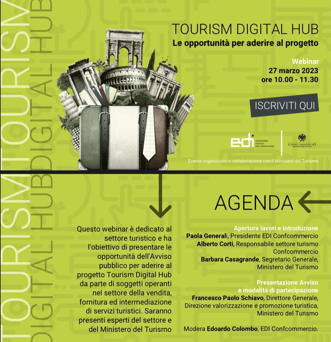 Tourism Digital Hub: come aderire al progetto. Evento del 27 marzo organizzato da <a href="/Ediconfcom/">EDI Confcommercio</a> in collaborazione con il <a href="/MTurismoItalia/">Ministero del Turismo</a> per le imprese e gli operatori del settore #turismo.

#DigitalTransformation