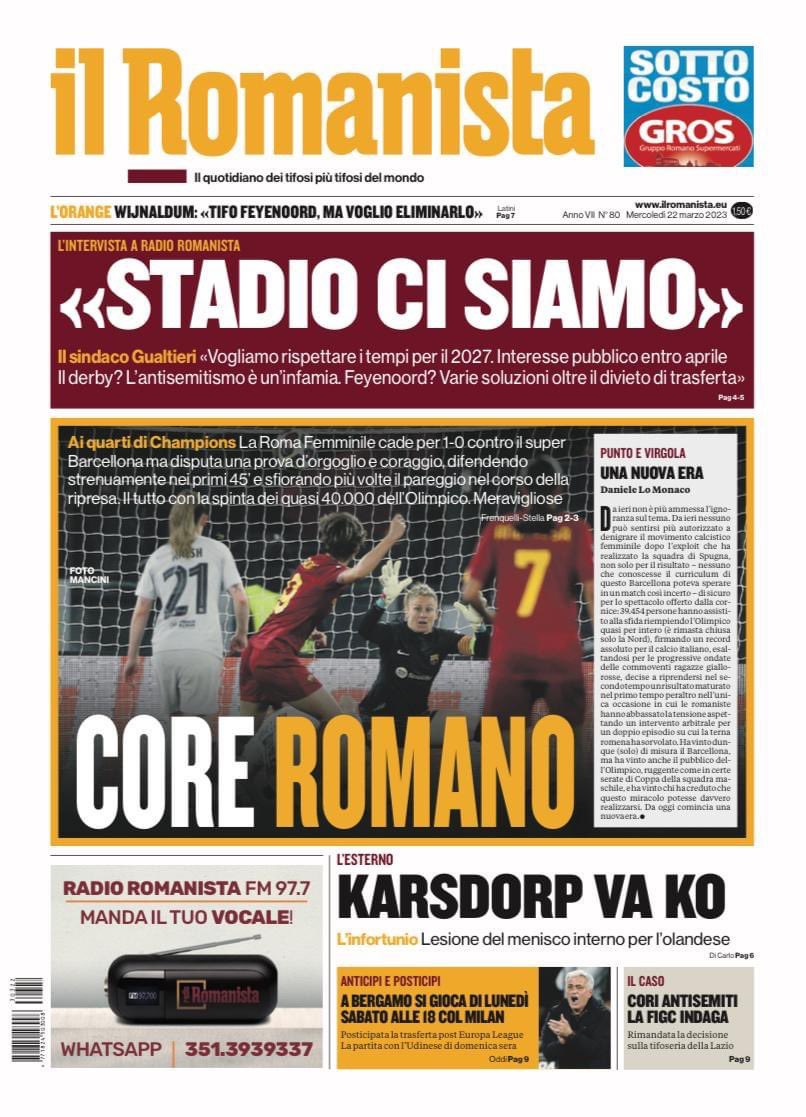 Con 39.454 spettatori durante la semini finale di <a href="/ChampionsLeague/">UEFA Champions League</a> la <a href="/ASRomaWomen/">AS Roma Women</a> ieri segna il record di pubblico per una partita di calcio femminile in Italia.

#romawoman #calciofemminile #ASRoma #dajeroma #rome #football #calcio #woman