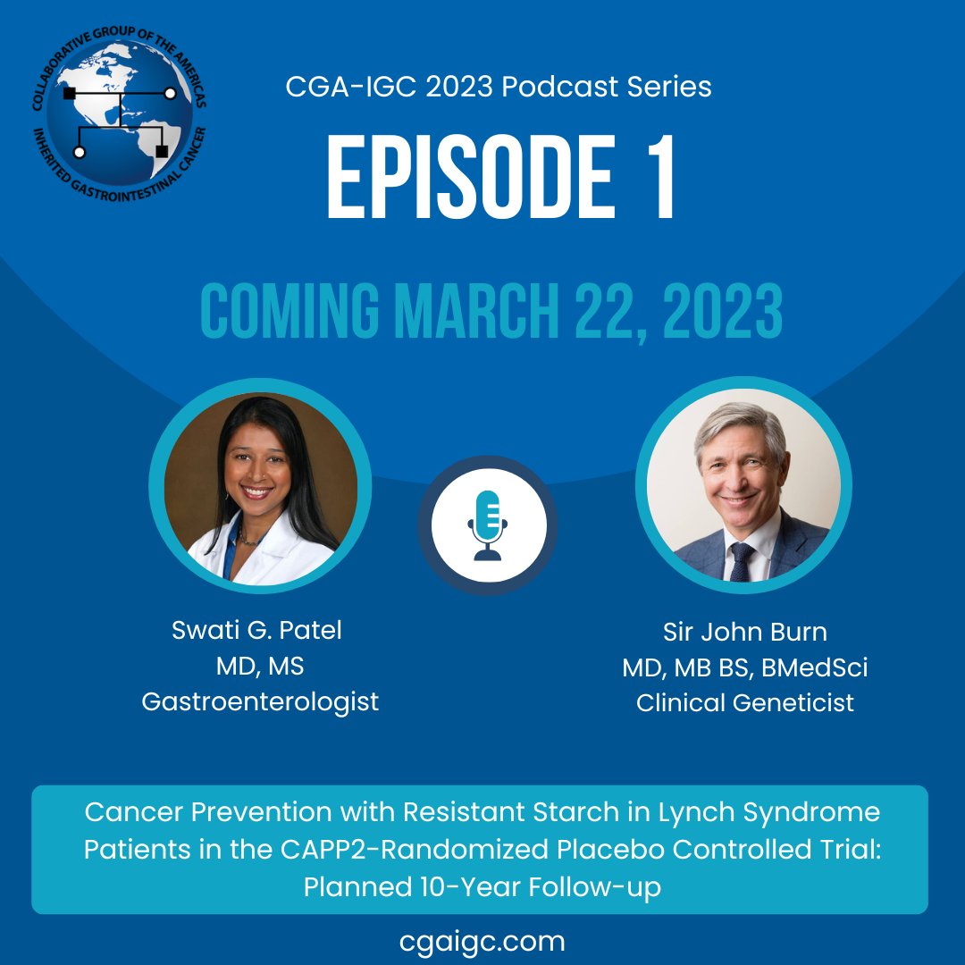 CGA-IGC (@cgaigc) on Twitter photo 1/#LynchSyndromeAwarenessDay has arrived & we're delighted to share our podcast "Cancer Prevention with Resistant Starch in Lynch (CAPP2 Trial)"
➡️Listen here 👉tinyurl.com/yxtd8w7z
Many 🙏 to <a href="/swatigp/">Swati G. Patel, MD MS</a> & <a href="/CaPP3/">Sir John Burn</a> for taking the time to record this 🎙️
🧵
#HereditaryGICancer 1/#LynchSyndromeAwarenessDay has arrived & we're delighted to share our podcast "Cancer Prevention with Resistant Starch in Lynch (CAPP2 Trial)"
➡️Listen here 👉tinyurl.com/yxtd8w7z
Many 🙏 to <a href="/swatigp/">Swati G. Patel, MD MS</a> & <a href="/CaPP3/">Sir John Burn</a> for taking the time to record this 🎙️
🧵
#HereditaryGICancer