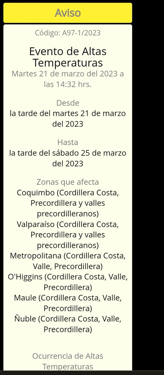 Para el día de hoy se esperan #AltasTemperaturas.

Tomar medidas de precaución:   
Hidratate, no te expongas permanentemente al sol o usa gorro y bloqueador solar si te expondras.

@meteochile_dmc 
#Prevención #ComunidadPreparada #SENAPREDPreviene
#Meteochile