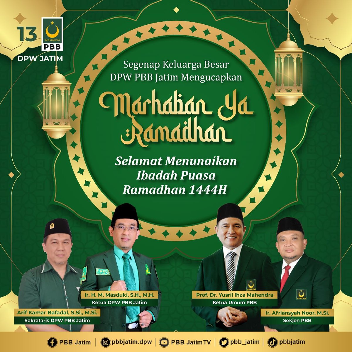 Marhaban Ya Ramadhan,.. 
Ramadhan Mubarak kembali menyapa kita. 
Semoga Allah mudahkan dan kuatkan kita untuk menjalankan ibadah puasa dan ibadah-ibadah lain dalam bulan Ramadhan ini. 

#partaimillenial #pbbjatim #pbbgaul #pbbjatim #partaibulanbintang #bacalegpbb #pbb #ramadhan