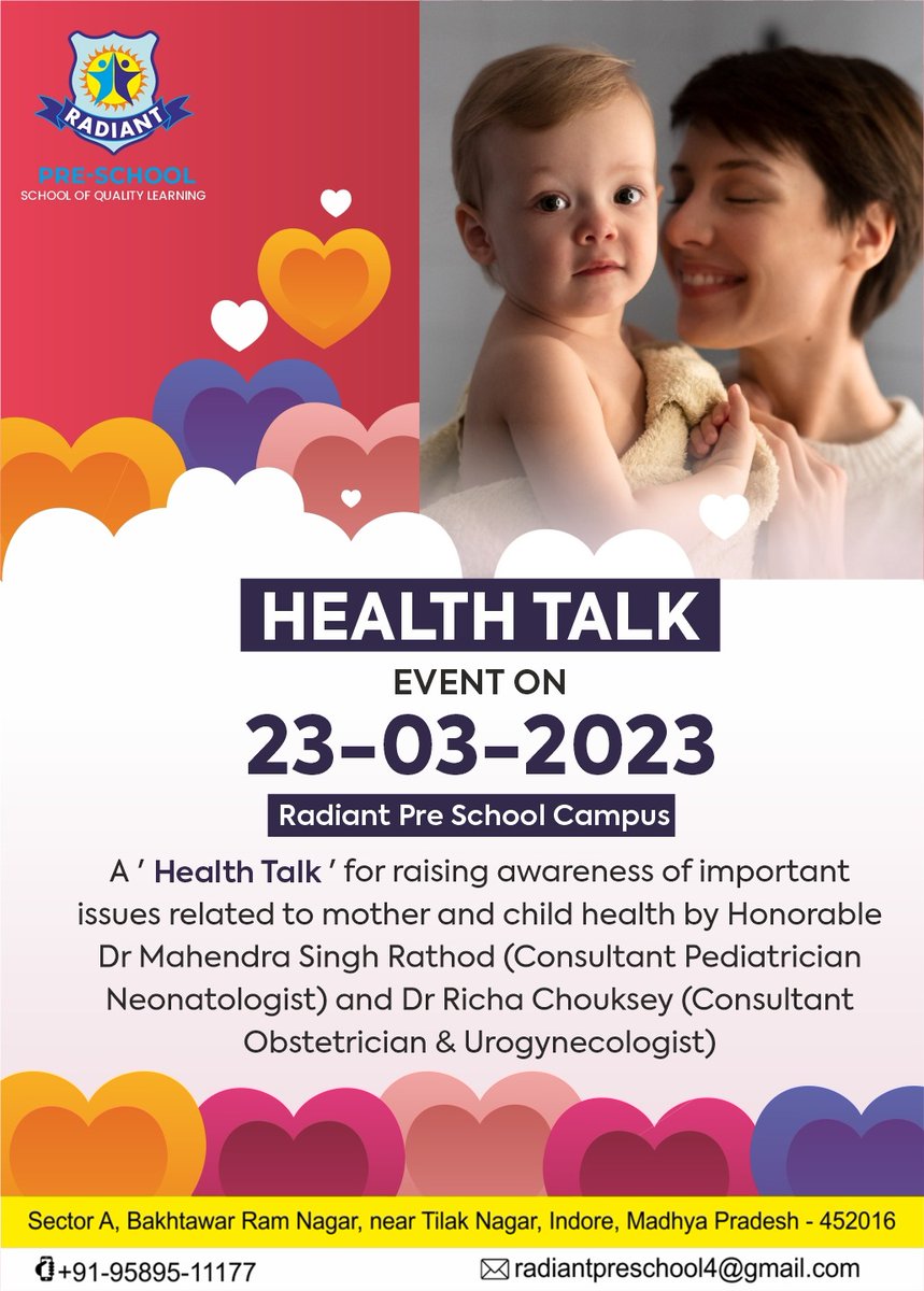 radiant_pre's tweet photo. Health Talk 23-03-2023 Event On Radiant Pre-School Campus.

Visit: https://t.co/Sn5ivWBaK0

#radiantpreschool #preschoolinindore #healthrtalk #preschoolactivity #radiantpreschoolindore #healthymind #childcare #childdevelopme https://t.co/1k7GqF2WGR
