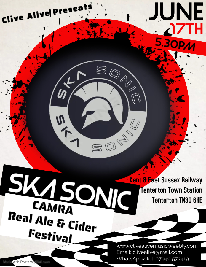 CAMRA Beer and Cider Festival, KESR Railway, Tenterden

16 & 17 June

Live music all day on Saturday

Like Ska music?  Why not come along on Saturday to see SKA SONIC band.

#CAMRA #KESR #livemusic #festival #beer #lovelocal #mytenterden #visitkent #loveashford