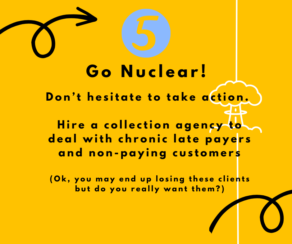 LiburdLtd's tweet photo. 💣Go Nuclear!

Don’t hesitate to take action. 

Hire a collection agency to deal with chronic late payers and non-paying customers

(Ok, you may end up losing these clients but do you really want them?) https://t.co/KtBi0nYrgm