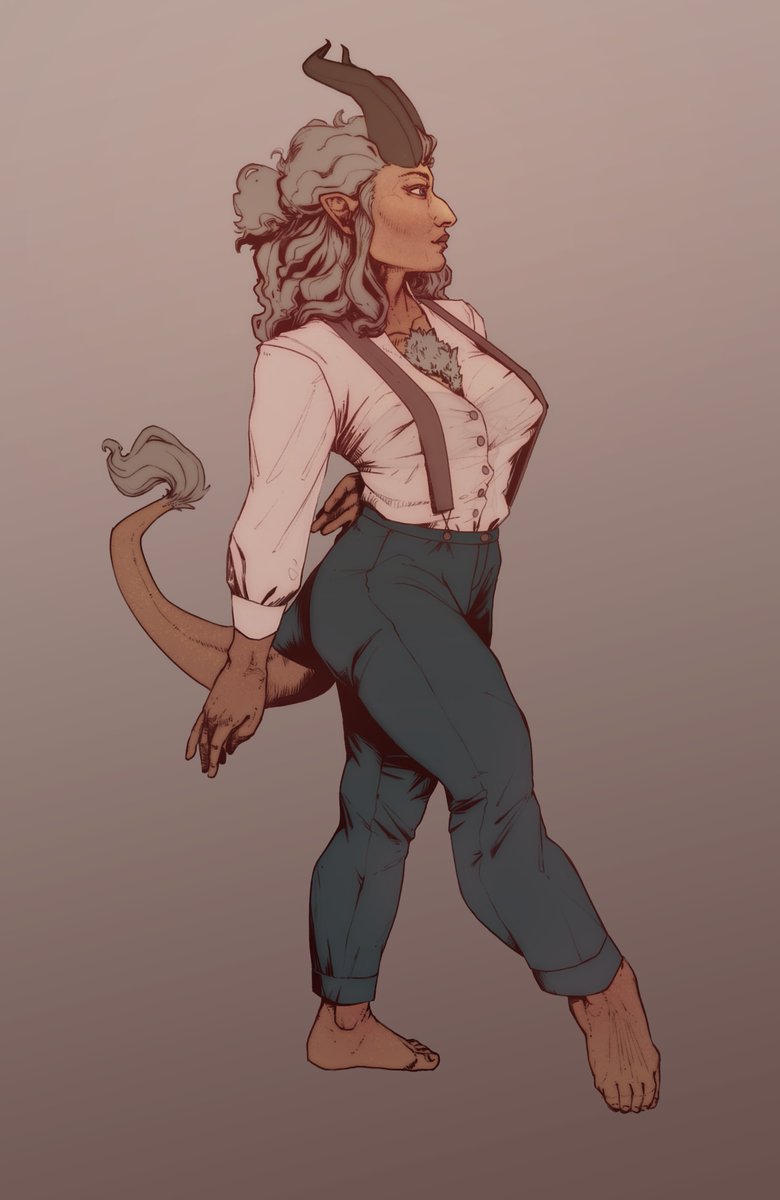 KinkyPomelo's tweet photo. She is my sexy old tiefeling. I tried something different for my linework and color tone. Of course, you’re getting the clothed and naked version. https://t.co/0EEoA3J2Ug