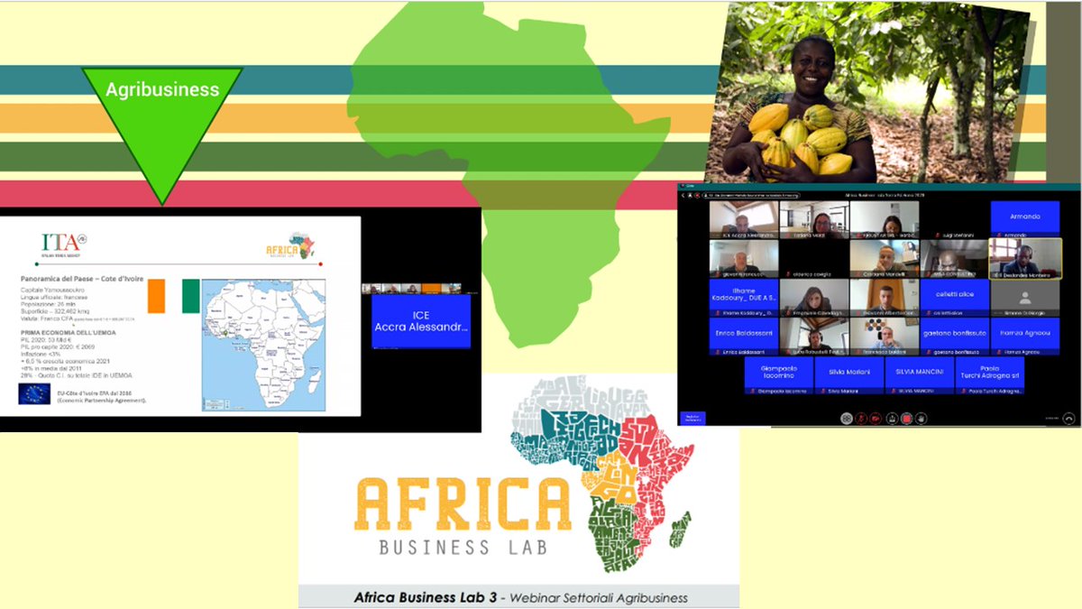 🏁Inizia oggi il percorso #agribusiness del progetto #AfricaBusinessLab3 , che proseguirà con altri tre incontri fino al 24/03.
Il primo #webinar di settore inizia con un focus su Sahel, Angola, Camerun e Costa d'Avorio.