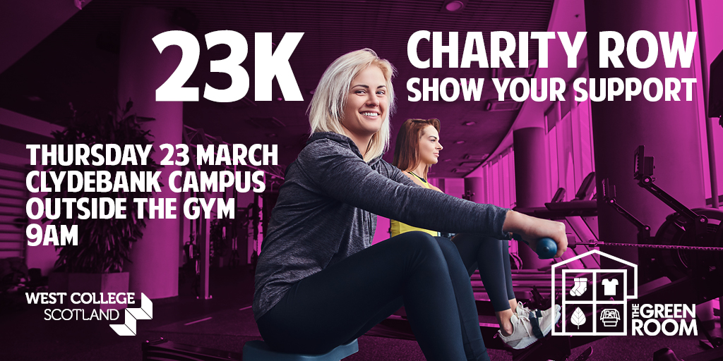 Our Clydebank Learner Development students are taking on a 23k row tomorrow to raise funds for the College Green Rooms.💪
Pop along and show your support!
All money raised will go towards helping stock our campus Green Rooms. 💶
Pennies make pounds, so every little helps 😊