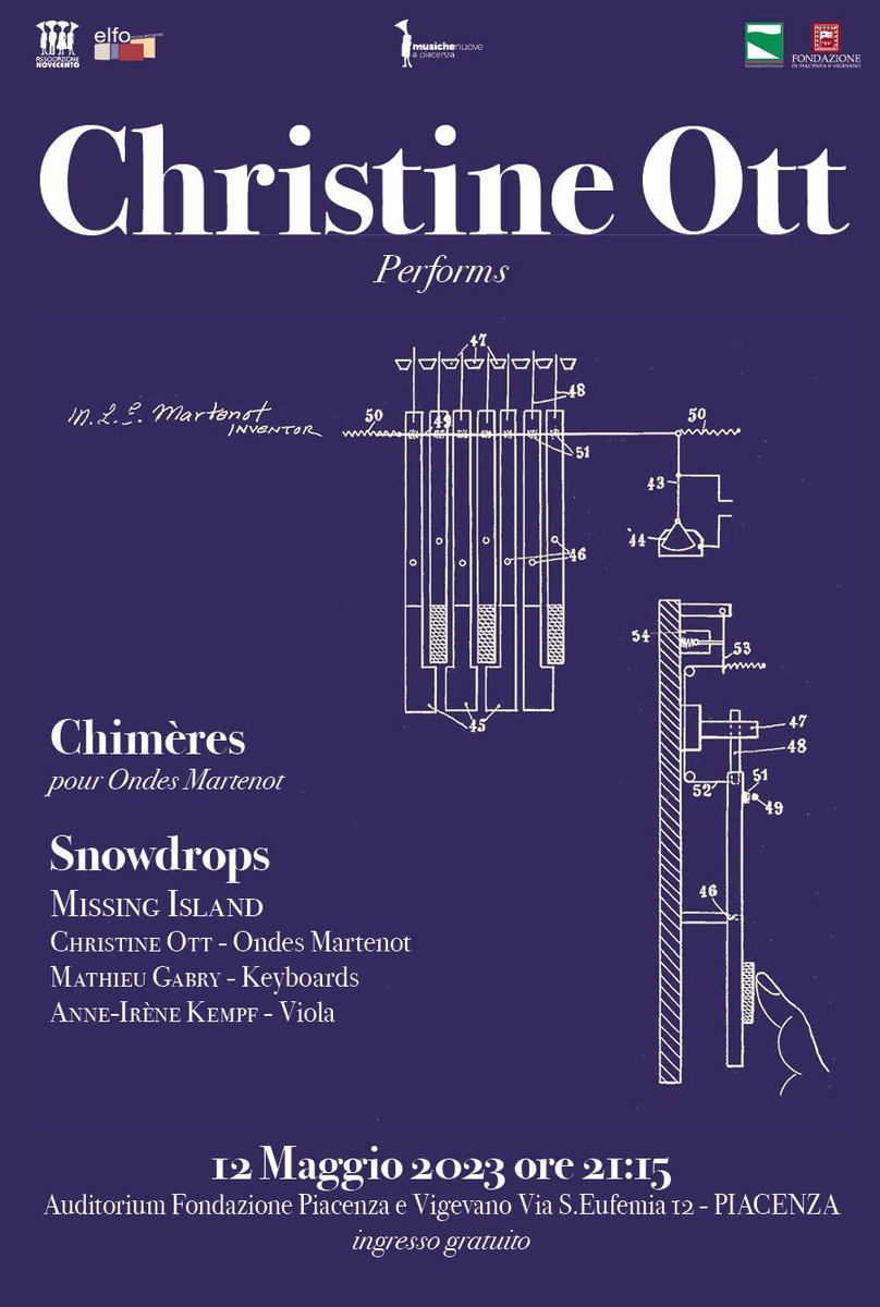 🇮🇹✨🏔 Dear Italian friends, I will have the pleasure to present for the first time there "Chimères (pour ondes Martenot)" and <a href="/snowdropsmusic/">Snowdrops</a> (trio).🌻 On May 12th, "Musiche Nuove a Piacenza", curated by Associazione Novecento - associazionenovecento.com