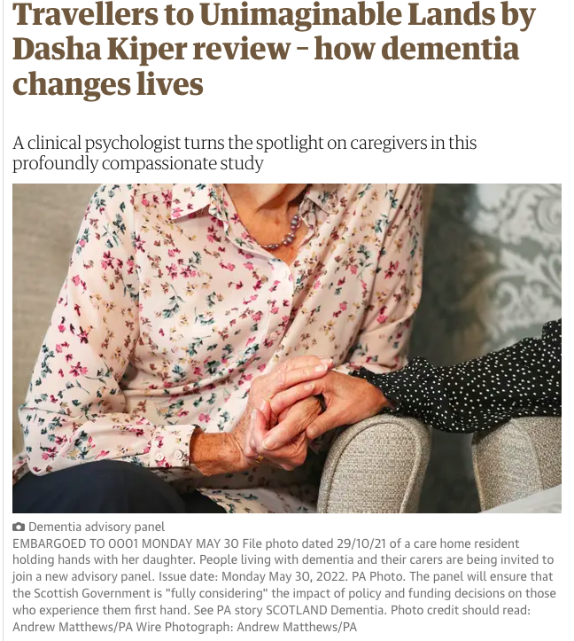 A glimpse into the inner workings of an institutionally ageist media depiction of older age via @Guardian The caption confirms that this is the standard image for anything related to dementia, whether it's a book review or a chance to influence policy theguardian.com/books/2023/mar…