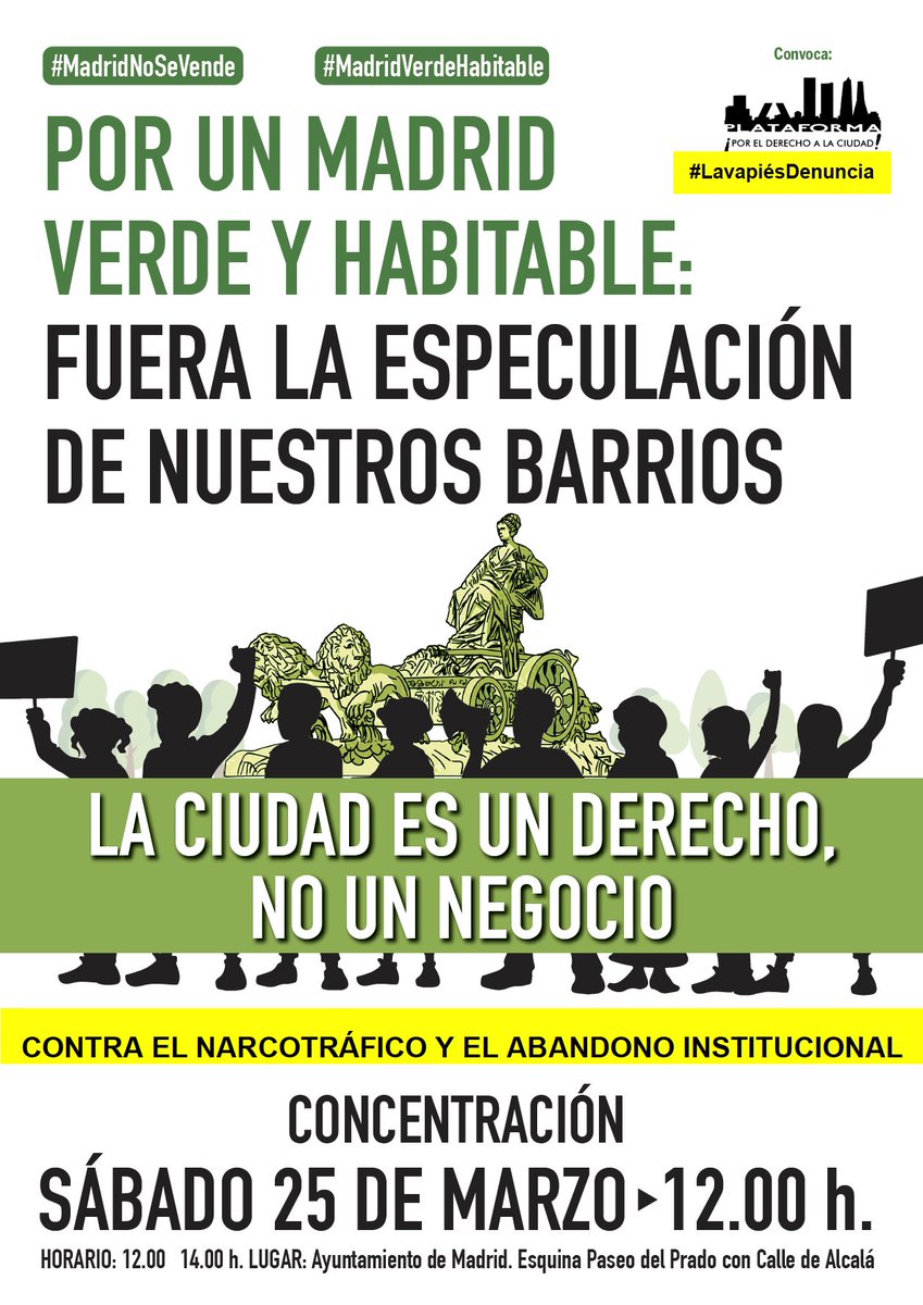 LVPdenuncia's tweet photo. El próximo sábado nos manifestamos, junto con otros colectivos, para hablar de cuáles son nuestros problemas. Queremos que nuestras reivindicaciones estén junto a las de muchos otros barrios y organizaciones. Sábado 25, a las 12.00 h, esquina del Paseo del Prado con la C/Alcalá. https://t.co/RHAFtuMneN