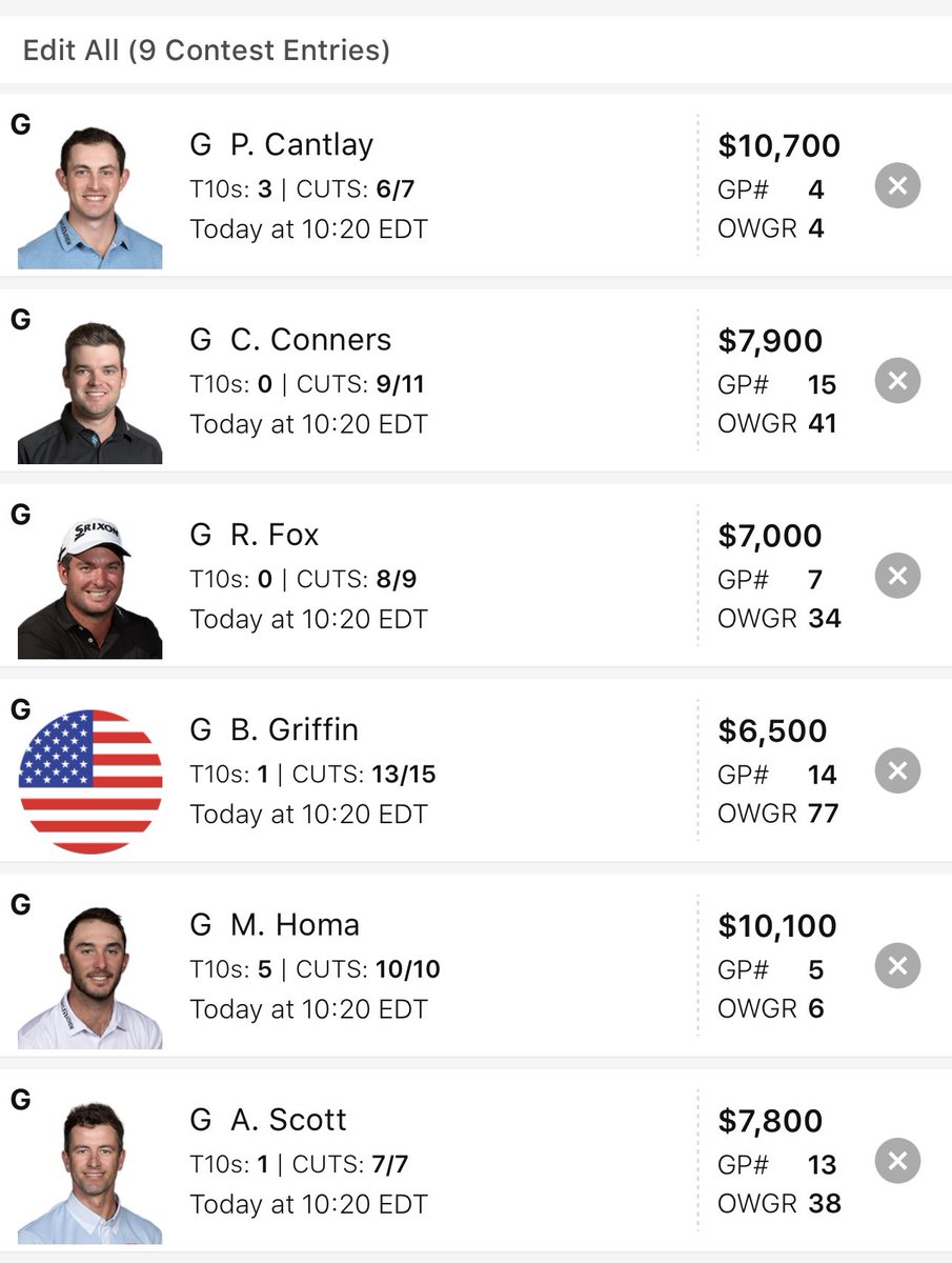 Here’s my picks for @DellMatchPlay on <a href="/DraftKings/">DraftKings</a> 
Let’s Go !!!
