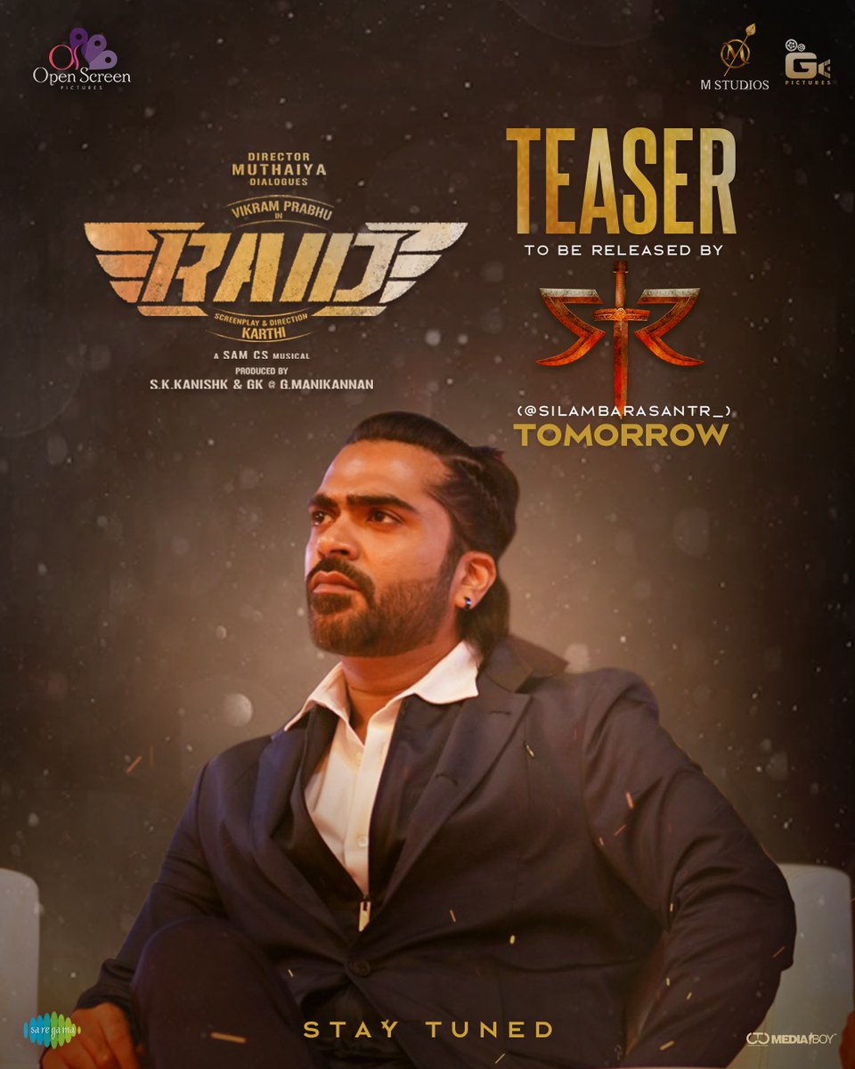 Open Screen (@openscreenoffl) on Twitter photo Intriguing teaser from <a href="/iamVikramPrabhu/">Vikram Prabhu</a> 's #Raid will be launched by <a href="/SilambarasanTR_/">Silambarasan TR</a> Tomorrow ( 23rd March)
<a href="/SDsridivya/">Sri Divya</a> <a href="/dir_muthaiya/">Muthaiya</a> <a href="/dir_karthioffl/">E karthi</a> <a href="/SamCSmusic/">𝐒𝐀𝐌 𝐂 𝐒</a> <a href="/maran_vj/">Mani maran</a> <a href="/Ananthika108/">Ananthika Sanilkumar</a> <a href="/soundar4uall/">Soundararaja Actor</a> <a href="/RishiRithvik10/">Rishi Rithvik</a> <a href="/Danielanniepope/">Daniel Annie Pope</a> <a href="/Kathiravan7384/">Kathiravan</a> <a href="/kanishk_offl/">Kanishk</a> <a href="/vinoth_offl/">vinoth kumar s</a> Intriguing teaser from <a href="/iamVikramPrabhu/">Vikram Prabhu</a> 's #Raid will be launched by <a href="/SilambarasanTR_/">Silambarasan TR</a> Tomorrow ( 23rd March)
<a href="/SDsridivya/">Sri Divya</a> <a href="/dir_muthaiya/">Muthaiya</a> <a href="/dir_karthioffl/">E karthi</a> <a href="/SamCSmusic/">𝐒𝐀𝐌 𝐂 𝐒</a> <a href="/maran_vj/">Mani maran</a> <a href="/Ananthika108/">Ananthika Sanilkumar</a> <a href="/soundar4uall/">Soundararaja Actor</a> <a href="/RishiRithvik10/">Rishi Rithvik</a> <a href="/Danielanniepope/">Daniel Annie Pope</a> <a href="/Kathiravan7384/">Kathiravan</a> <a href="/kanishk_offl/">Kanishk</a> <a href="/vinoth_offl/">vinoth kumar s</a>