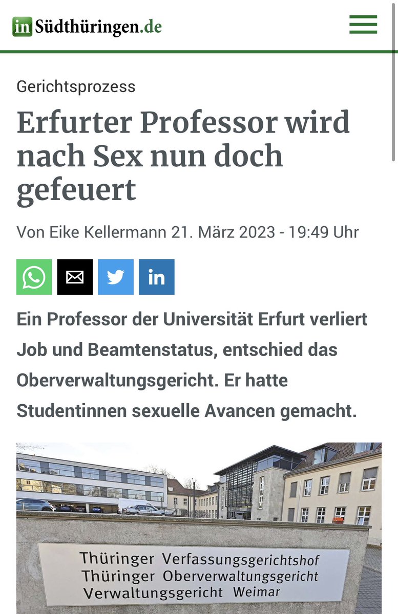 Melissa_Butt_'s tweet photo. Das Urteil das Berufungsgericht im Fall des suspendierten Erfurter Profs. 👏

Die Pressearbeit dazu in Teilen einfach bodenlos! 
Er hat seine Macht missbraucht und sexuelle Gewalt ausgeübt. Das muss die Berichterstattung auch so benennen. Verharmlosung ist nicht zu akzeptieren! https://t.co/ISlW4A8HP3