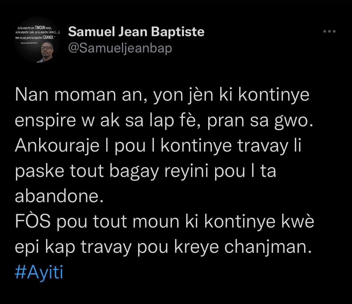 Samueljeanbap's tweet photo. FÒS pou tout moun ki kontinye KWÈ […]
#Ayiti 🇭🇹 https://t.co/39ctmDM2SS