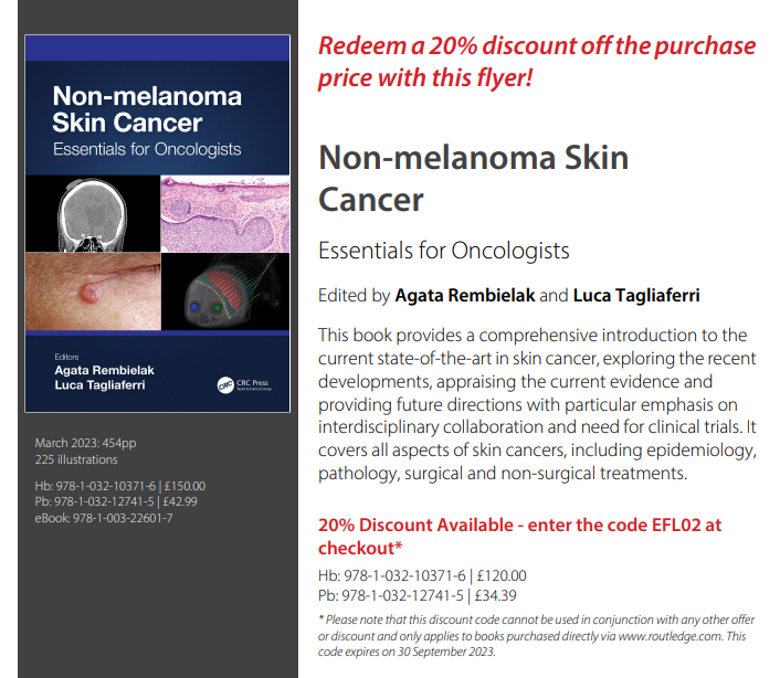 rdavies_tandf's tweet photo. New book alert📖Non-melanoma Skin Cancer: Essentials for Oncologists. Get 20% off with the discount code EFL02 on our website: https://t.co/SDFXBURQHc https://t.co/bRQ0C2kkPo