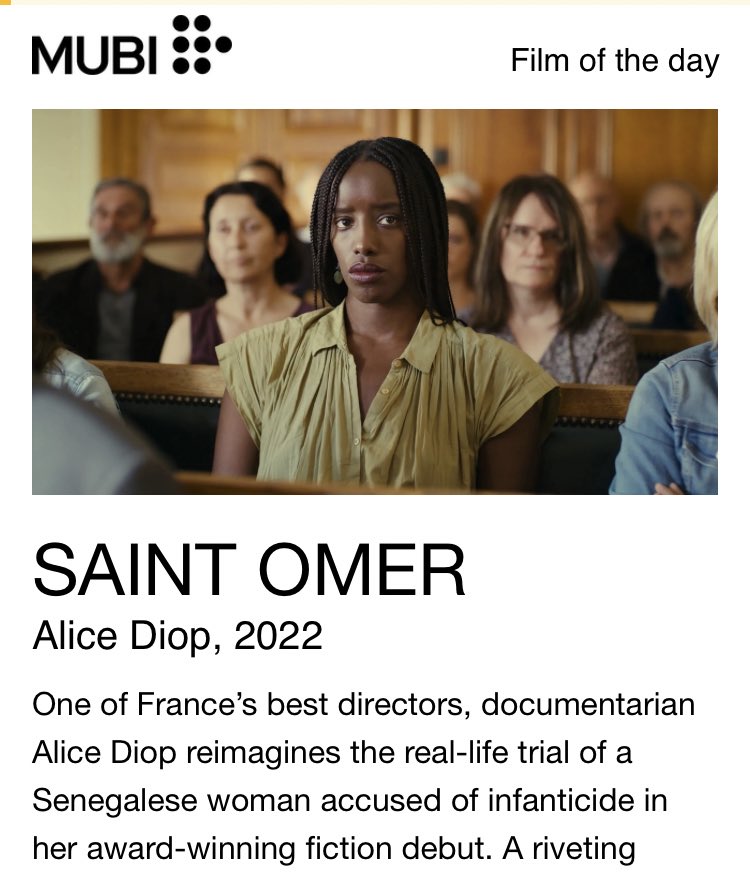 Look what has just come on to the @mubiuk platform!!#AliceDiop’s AMAZING #SaintOmer Watch it now.