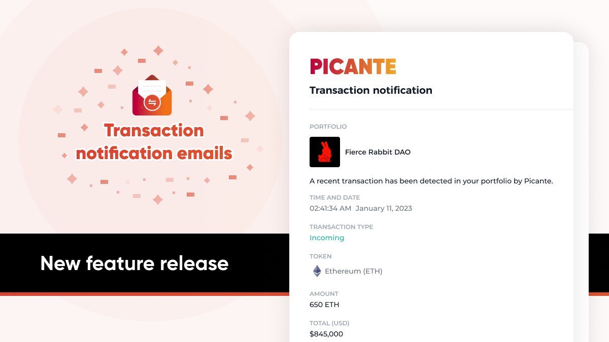PicanteIO's tweet photo. Get realtime transaction notifications on all your wallets!
Receive notifications for incoming, outgoing, swaps, and airdrops on any wallet in your Picante portfolio.
#DeFi #WalletMonitoring https://t.co/rgTYtV5DV8