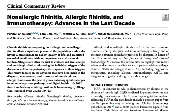 ARIAGuideline's tweet photo. #Nonallergic #Rhinitis, #Allergic #Rhinitis, and #Immunotherapy: Advances in the Last Decade. Full text. https://t.co/hUfjBdYaLh https://t.co/3exouqHoim