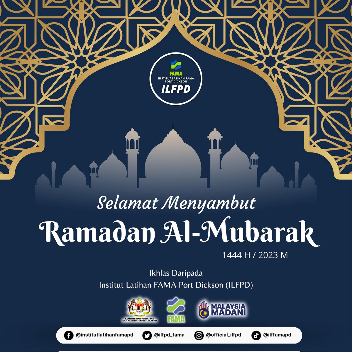 ilfpd_fama's tweet photo. 𝗦𝗮𝗹𝗮𝗺 𝗥𝗮𝗺𝗮𝗱𝗮𝗻 𝗔𝗹-𝗠𝘂𝗯𝗮𝗿𝗮𝗸 𝟭𝟰𝟰𝟰𝗛

Selamat menunaikan ibadah puasa kepada seluruh umat Islam. Semoga ibadah yang dilaksanakan diredhai dan dirahmati Allah SWT.

#institutlatihanfamapd #famadihatirakyat #famanegerisembilan #MalaysiaMadani #RamadanMubarak https://t.co/S3avmOAcBG