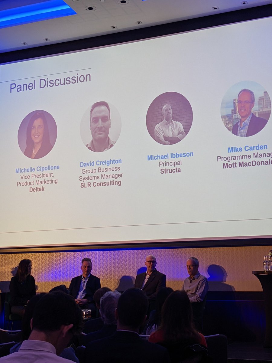 Deltek_Intl's tweet photo. #DeltekProjectNationLive attendees learning from our panel of experts @mcipollone, David Creighton, SLR Consulting, Mike Carden, @MottMacDonald, and Michael Ibbeson, @StructaLLP on how they are responding to industry trends and challenges https://t.co/e8BNA7DAMx