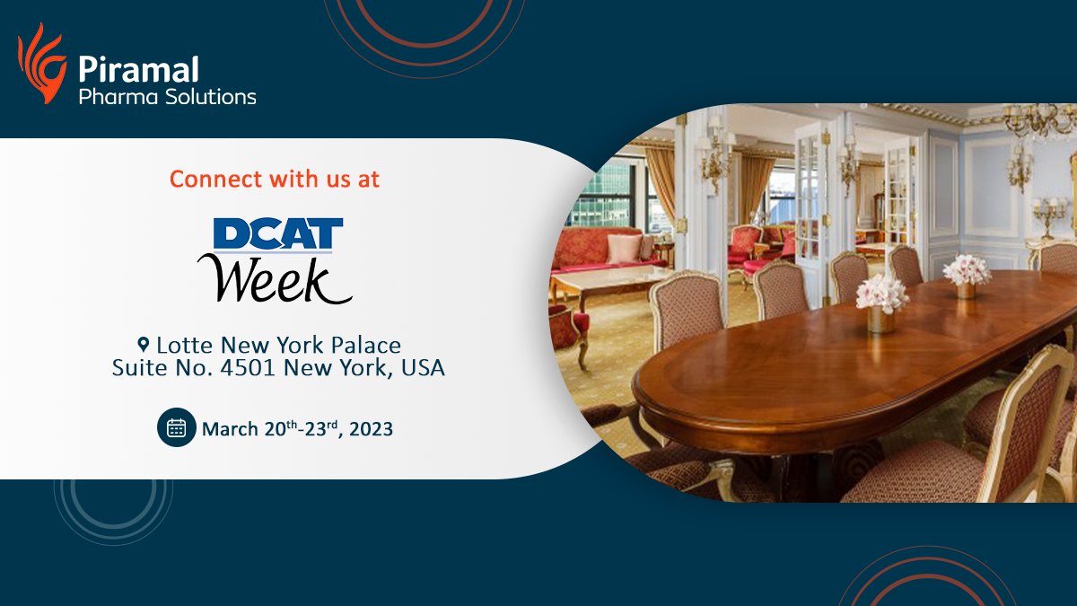 PiramalPharma's tweet image. Team PPS is looking forward to meeting you at Suite No. 4501, Lotte New York Palace, for DCAT week.

Interact with our team to gain key insights about our recent expansions and learn more about our integrated services.

Schedule a meeting: bit.ly/3FHmj8v

#DCATWeek