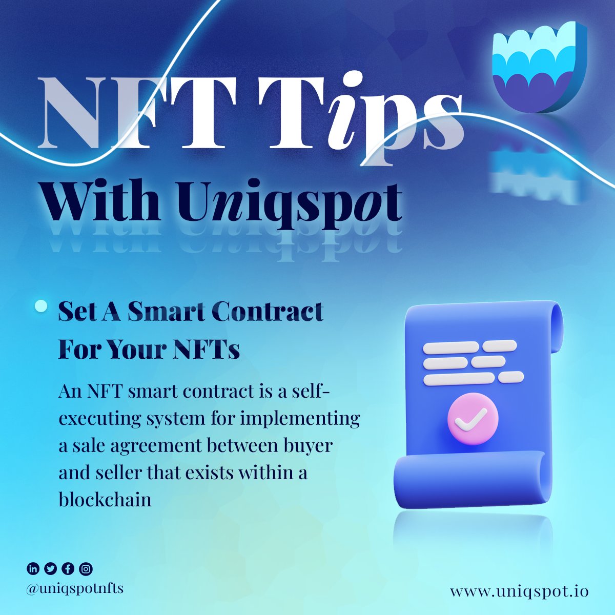 Uniqspotnfts's tweet photo. NFT Tipπ‘ Set a Smart Contract For Your #NFT
Follow @Uniqspotnfts
#nftart #blockchain #web3 #nftcommunity #digitalart #nftmarket #nfts #uniqspot #letsgetspot #nftgram #polygonnft #meta #btc https://t.co/3HpnLdIXDv