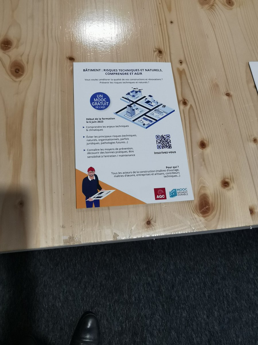 AQC_Lyon's tweet photo. Retrouvez aussi @AQC_FR sur l'espace emploi et formation @BatimentMooc sur @bepositiveevent !
En avant première nous présentons notre prochain Mooc "bâtiment : risques techniques et naturels, comprendre et agir"
#BePOSITIVE23 https://t.co/xuXabszvq3